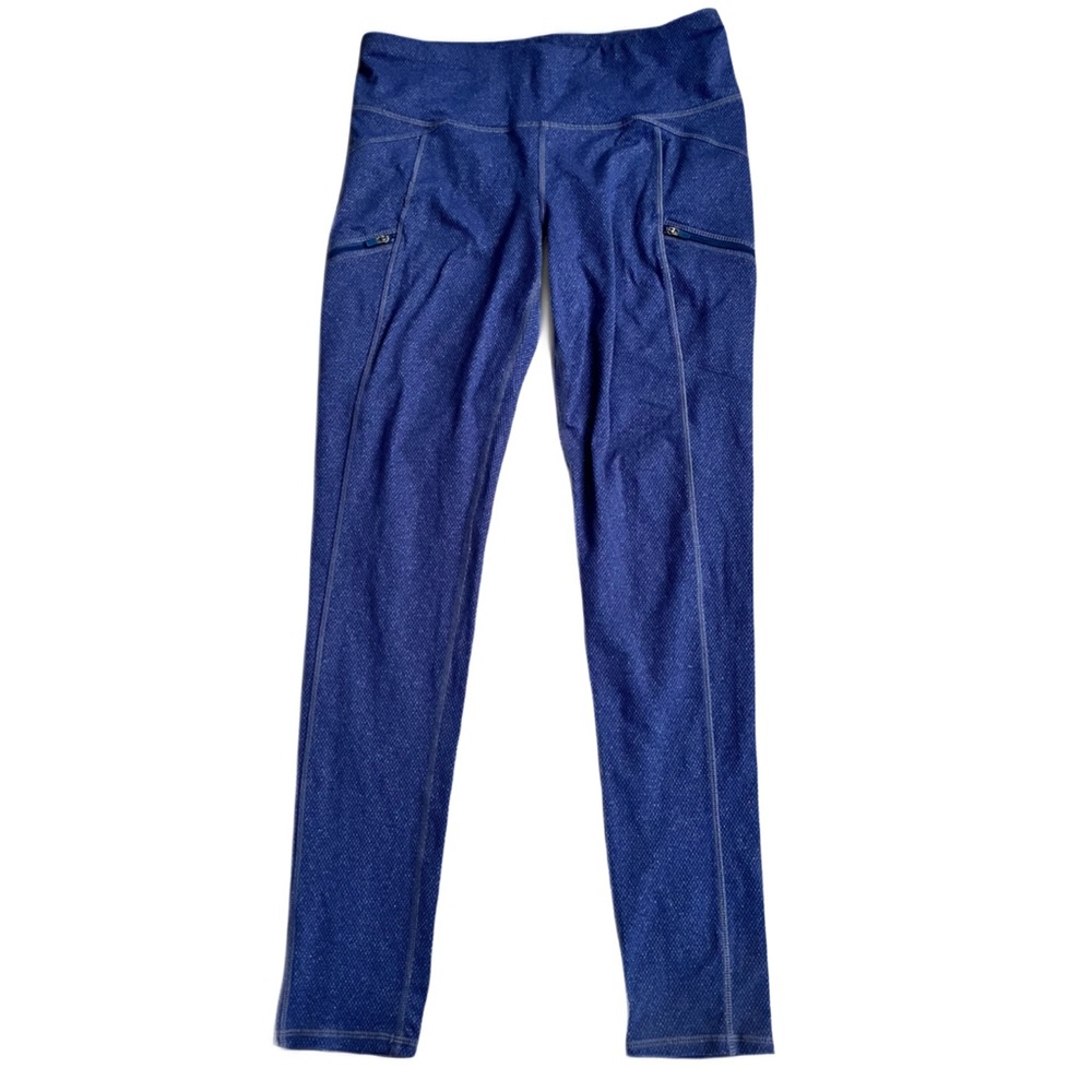 Athleta Yoga Pants, Sz. M, Med. Blue Color, Zippered Stash Pockets